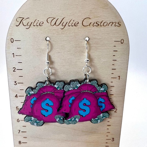 Money Bags Earrings - Cash Earrings - Boss Babe Earrings - Influencer Earrings - Picture 6 of 8